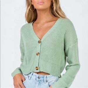 Sage green knit cardigan sweater